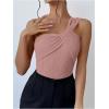 imageOYOANGLE Womens Textured One Shoulder Twist Front Ruched Bodysuit Sleeveless Tank Top Body SuitsPink