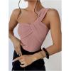 imageOYOANGLE Womens Textured One Shoulder Twist Front Ruched Bodysuit Sleeveless Tank Top Body SuitsPink
