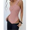 imageOYOANGLE Womens Textured One Shoulder Twist Front Ruched Bodysuit Sleeveless Tank Top Body SuitsPink