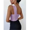 imageOYOANGLE Womens Textured One Shoulder Twist Front Ruched Bodysuit Sleeveless Tank Top Body SuitsPurple