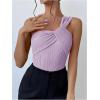 imageOYOANGLE Womens Textured One Shoulder Twist Front Ruched Bodysuit Sleeveless Tank Top Body SuitsPurple