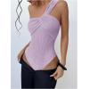 imageOYOANGLE Womens Textured One Shoulder Twist Front Ruched Bodysuit Sleeveless Tank Top Body SuitsPurple