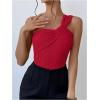imageOYOANGLE Womens Textured One Shoulder Twist Front Ruched Bodysuit Sleeveless Tank Top Body SuitsRed