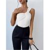 imageOYOANGLE Womens Textured One Shoulder Twist Front Ruched Bodysuit Sleeveless Tank Top Body SuitsWhite