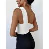 imageOYOANGLE Womens Textured One Shoulder Twist Front Ruched Bodysuit Sleeveless Tank Top Body SuitsWhite
