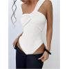 imageOYOANGLE Womens Textured One Shoulder Twist Front Ruched Bodysuit Sleeveless Tank Top Body SuitsWhite