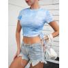 imageOYOANGLE Womens Tie Dye Ruched Drawstring Side Short Sleeve T Shirt Lettuce Trim Button Decor Tee TopsBlue