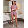 imageOYOANGLE Womens Two Piece Pajama Set Striped Print Crew Neck Short Sleeve Tee and Side Split Shorts SetLight Pink