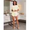 imageOYOANGLE Womens Two Piece Pajama Set Striped Print Crew Neck Short Sleeve Tee and Side Split Shorts SetLight Yellow