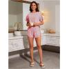 imageOYOANGLE Womens Two Piece Pajama Set Striped Print Crew Neck Short Sleeve Tee and Side Split Shorts SetRed and White
