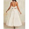 imageOYOANGLE Womens V Neck Tie Backless Halter Dress Ruched Flowy Wedding Vacation Maxi DressesBeige