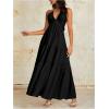 imageOYOANGLE Womens V Neck Tie Backless Halter Dress Ruched Flowy Wedding Vacation Maxi DressesBlack