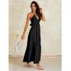imageOYOANGLE Womens V Neck Tie Backless Halter Dress Ruched Flowy Wedding Vacation Maxi DressesBlack