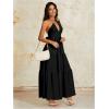 imageOYOANGLE Womens V Neck Tie Backless Halter Dress Ruched Flowy Wedding Vacation Maxi DressesBlack