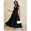 imageOYOANGLE Womens V Neck Tie Backless Halter Dress Ruched Flowy Wedding Vacation Maxi DressesBlack