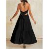 imageOYOANGLE Womens V Neck Tie Backless Halter Dress Ruched Flowy Wedding Vacation Maxi DressesBlack