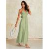 imageOYOANGLE Womens V Neck Tie Backless Halter Dress Ruched Flowy Wedding Vacation Maxi DressesGreen