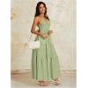 imageOYOANGLE Womens V Neck Tie Backless Halter Dress Ruched Flowy Wedding Vacation Maxi DressesGreen