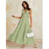 imageOYOANGLE Womens V Neck Tie Backless Halter Dress Ruched Flowy Wedding Vacation Maxi DressesGreen