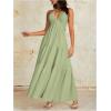 imageOYOANGLE Womens V Neck Tie Backless Halter Dress Ruched Flowy Wedding Vacation Maxi DressesGreen