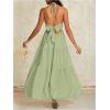 imageOYOANGLE Womens V Neck Tie Backless Halter Dress Ruched Flowy Wedding Vacation Maxi DressesGreen