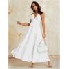 imageOYOANGLE Womens V Neck Tie Backless Halter Dress Ruched Flowy Wedding Vacation Maxi DressesWhite