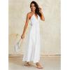 imageOYOANGLE Womens V Neck Tie Backless Halter Dress Ruched Flowy Wedding Vacation Maxi DressesWhite