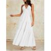 imageOYOANGLE Womens V Neck Tie Backless Halter Dress Ruched Flowy Wedding Vacation Maxi DressesWhite