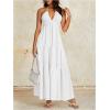 imageOYOANGLE Womens V Neck Tie Backless Halter Dress Ruched Flowy Wedding Vacation Maxi DressesWhite