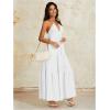 imageOYOANGLE Womens V Neck Tie Backless Halter Dress Ruched Flowy Wedding Vacation Maxi DressesWhite