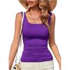 imageOYOANGLE Ruched Tank Tops for Women Casual Going Out Top Summer Sleeveless Basic Fitted Tee ShirtPurple