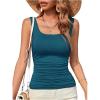 imageOYOANGLE Ruched Tank Tops for Women Casual Going Out Top Summer Sleeveless Basic Fitted Tee ShirtTeal Blue