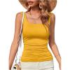 imageOYOANGLE Ruched Tank Tops for Women Casual Going Out Top Summer Sleeveless Basic Fitted Tee ShirtYellow