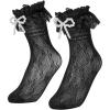 imageOYOANGLE Womens 1 Pair Pearl Bow Ruffle Frilly Soft Ankle Socks Floral Lace Mesh Lightweight Anklet SocksBlack