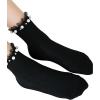 imageOYOANGLE Womens 1 Pair Solid Faux Pearl Decor Ruffle Frilly Trim Fashionable Crew Socks Elegant Lace SocksBlack