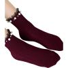 imageOYOANGLE Womens 1 Pair Solid Faux Pearl Decor Ruffle Frilly Trim Fashionable Crew Socks Elegant Lace SocksBurgundy