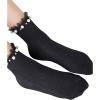 imageOYOANGLE Womens 1 Pair Solid Faux Pearl Decor Ruffle Frilly Trim Fashionable Crew Socks Elegant Lace SocksDark Grey