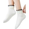 imageOYOANGLE Womens 1 Pair Solid Faux Pearl Decor Ruffle Frilly Trim Fashionable Crew Socks Elegant Lace SocksWhite