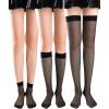 imageOYOANGLE Womens 3 Pairs Solid Over the Calf Sheer Mesh Socks Knee High StockingBlack