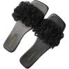 imageOYOANGLE Womens 3D Floral Flat Sandals Square Open Toe PU Leather Slip on SlidesBlack