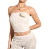 imageOYOANGLE Womens 3D Flower Sleeveless Strapless Tube Top Textured Solid Slim Fitted Crop Bandeau TopsBeige