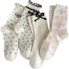 imageOYOANGLE Womens 4 Pairs Polka Dots Bow Print Crew Socks Ruffle Lettuce Trim Ankle Socks Cute Novelty Soft SocksWhite