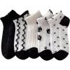 imageOYOANGLE Womens 5 Pairs Cute Patterned Ruffle Ankle Socks Color Block Cable Knit Low Cut Crew Socks SetBlack and White