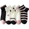 imageOYOANGLE Womens 5 Pairs Striped Letter Print Ankle Socks Color Block Knit Soft Lightweight Casual Crew SocksMulticolor