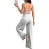 imageOYOANGLE Womens Backless Sleeveless Jumpsuits Wide Leg Rompers Spaghetti Strap Overalls Summer OutfitsLight Grey