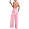 imageOYOANGLE Womens Backless Sleeveless Jumpsuits Wide Leg Rompers Spaghetti Strap Overalls Summer OutfitsPink