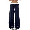imageOYOANGLE Womens Baggy Track Pants Side Striped Drawstring Waist Y2K Wide Leg SweatpantsDark Blue