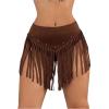 imageOYOANGLE Womens Beaded Fringe Trim Mini Skirt Suede Low Waist Flared Cowgirl Short SkirtsBrown