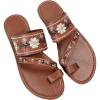 imageOYOANGLE Womens Boho Floral Embroidered Flat Sandals Toe Ring Leather Flip Flops Vacation Beach Thong SandalsBrown