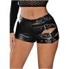 imageOYOANGLE Womens Buckled Cut Out Leather Mini Shorts Y2k Low Rise Booty Hot ShortsBlack